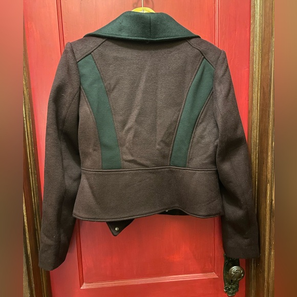 BCBGMaxazria burgundy/black wool moto style pea coat - Picture 4 of 6